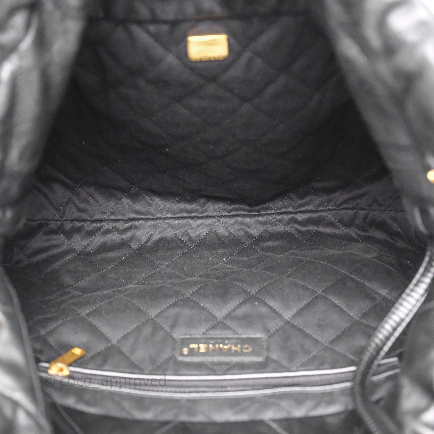 Chanel 22 Small Black Shiny Calfskin Aged Gold Hardware