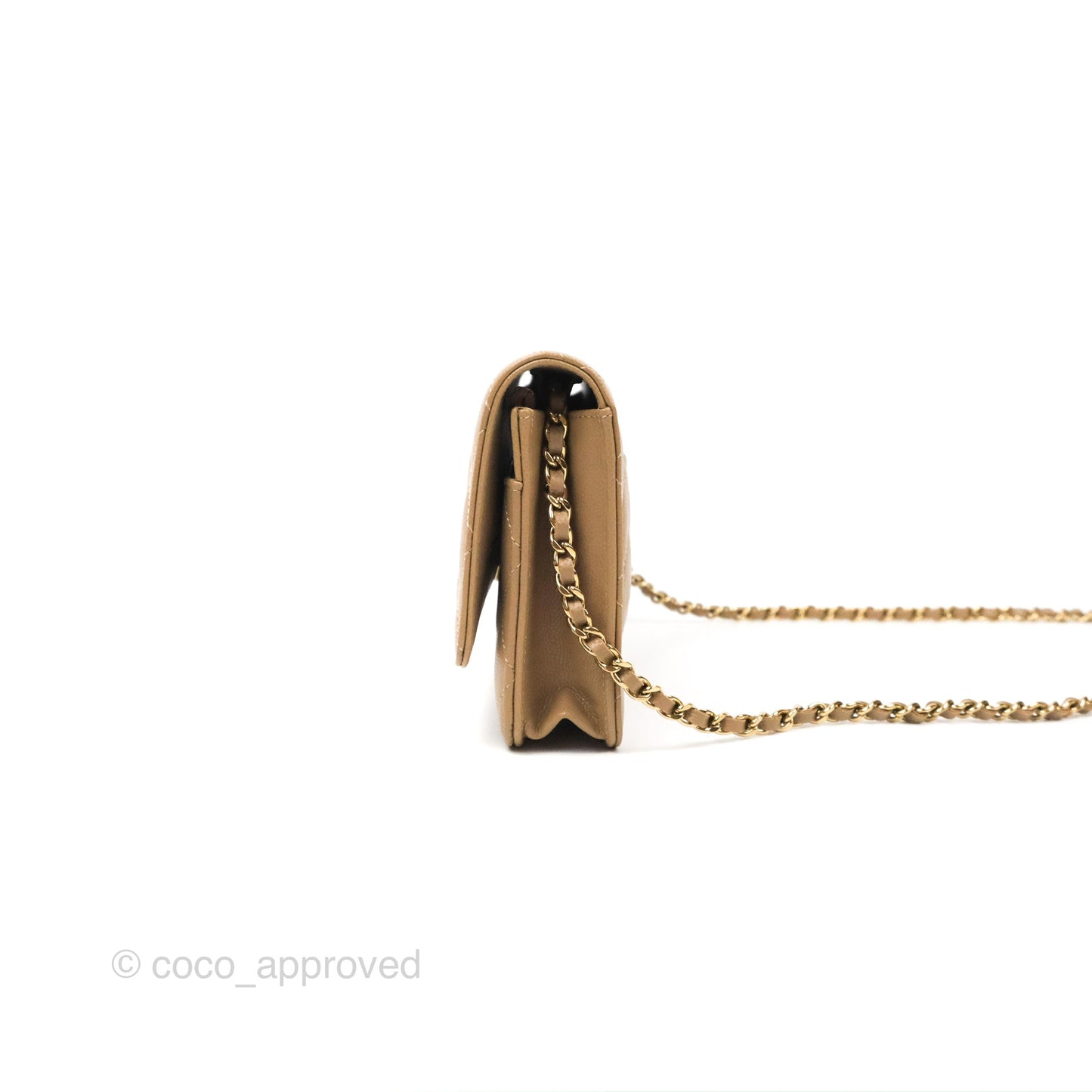 Chanel Quilted Classic Wallet on Chain WOC Dark Beige Caviar Gold Hardware
