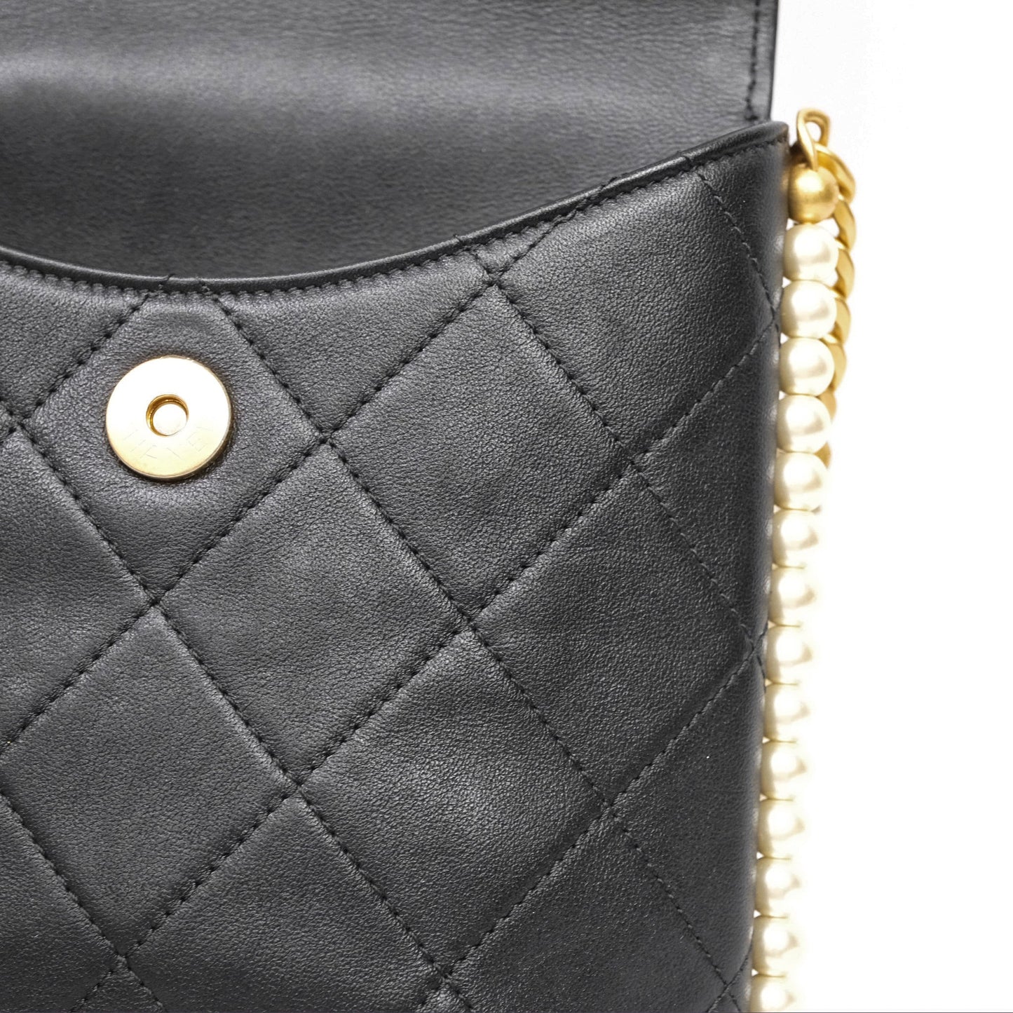 Chanel Small Pearl Hobo Bag Black Calfskin Aged Gold Hardware