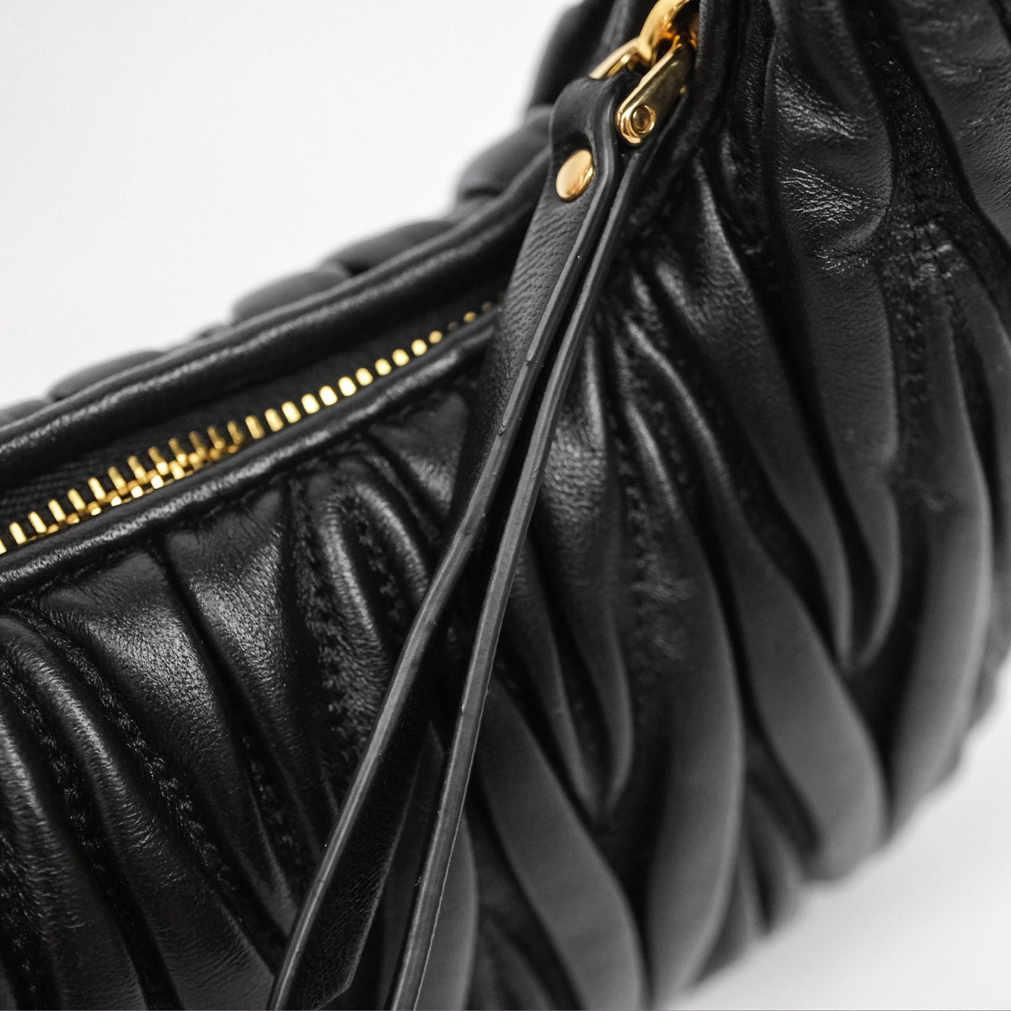 Miu Miu Wander Matelassé Nappa Leather Hobo Mini Bag Black