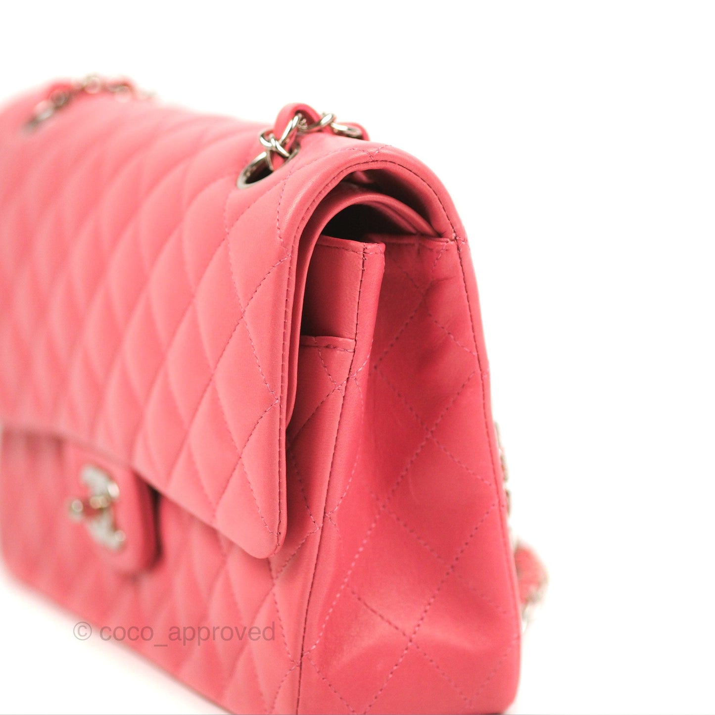 Chanel Classic M/L Medium Double Flap Pink Lambskin Silver Hardware