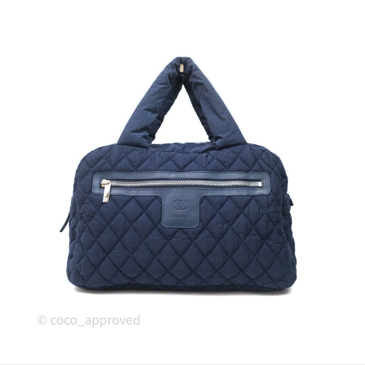 Chanel Coco Cocoon Tote Bag Navy Nylon Sliver Hardware