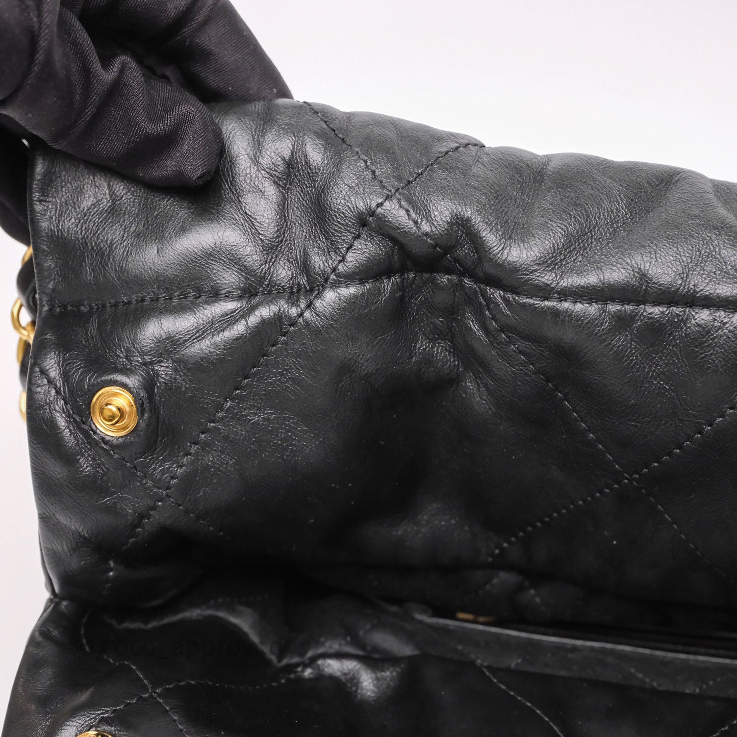 Chanel 22 Small Black Shiny Calfskin Aged Gold Hardware
