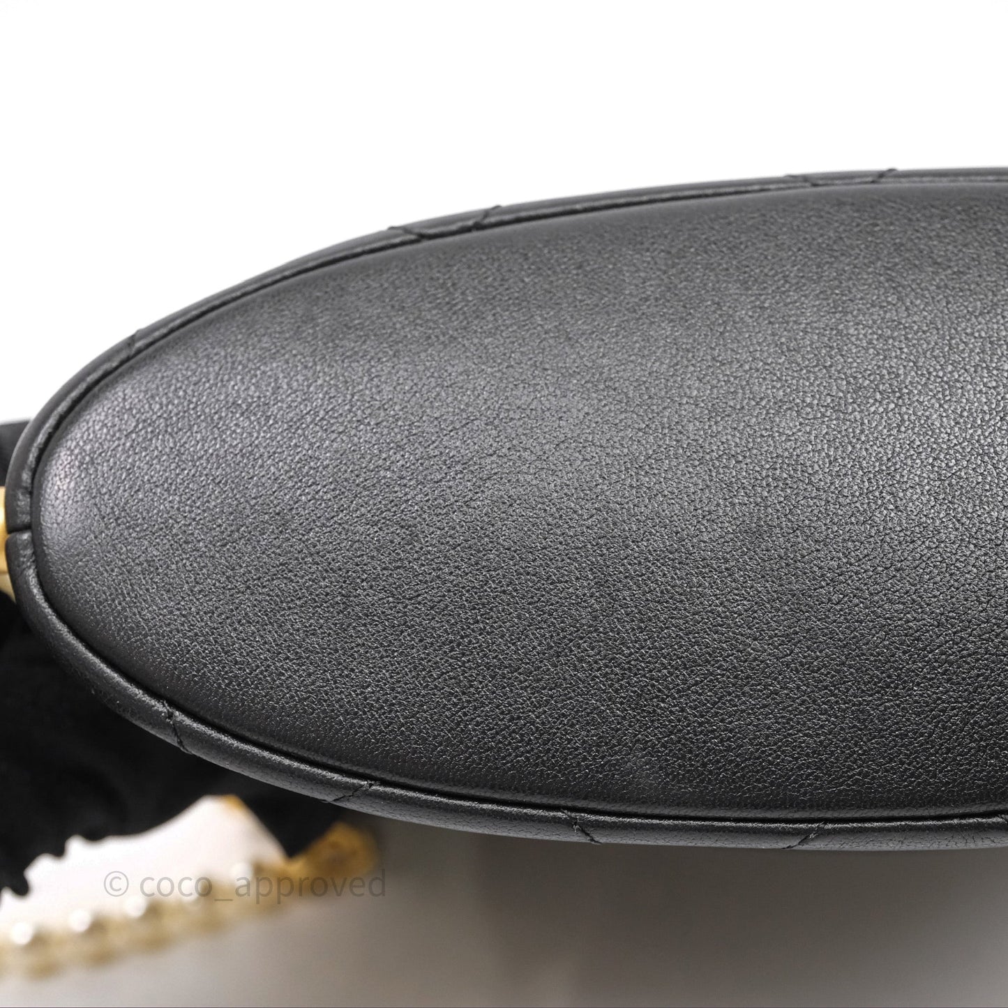 Chanel Small Pearl Hobo Bag Black Calfskin Aged Gold Hardware