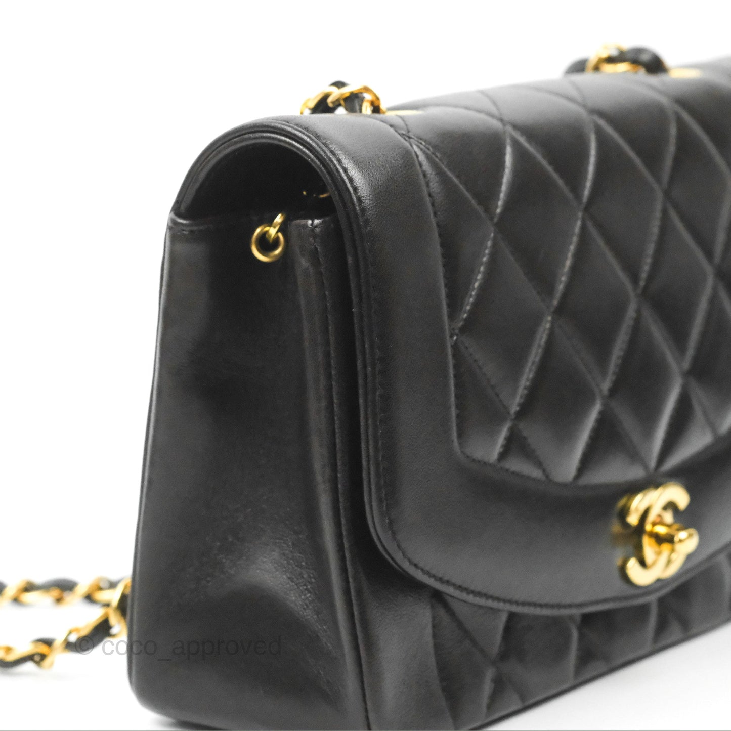 Chanel Vintage Small Quilted Classic Diana Flap Bag Black Lambskin 24K Gold Hardware