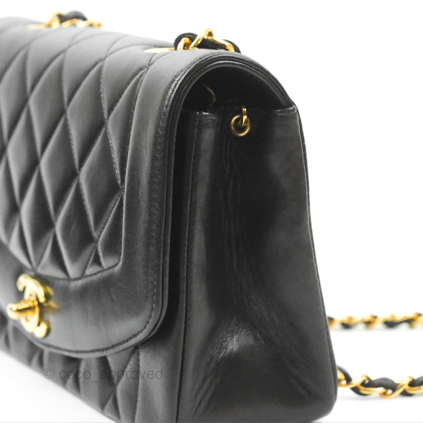 Chanel Vintage Small Quilted Classic Diana Flap Bag Black Lambskin 24K Gold Hardware