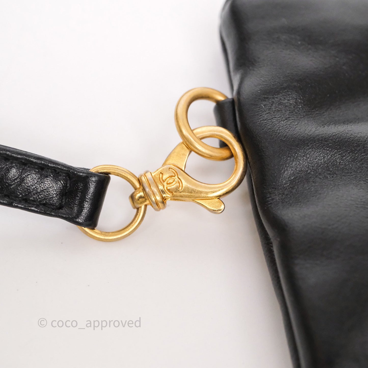 Chanel 22 Small Black Shiny Calfskin Aged Gold Hardware