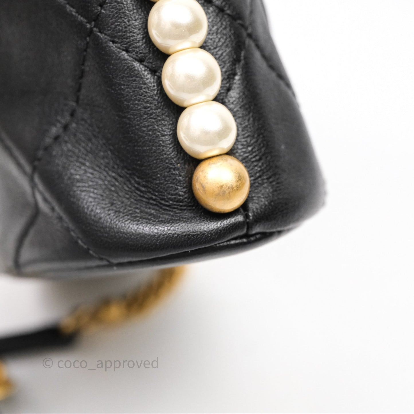 Chanel Small Pearl Hobo Bag Black Calfskin Aged Gold Hardware