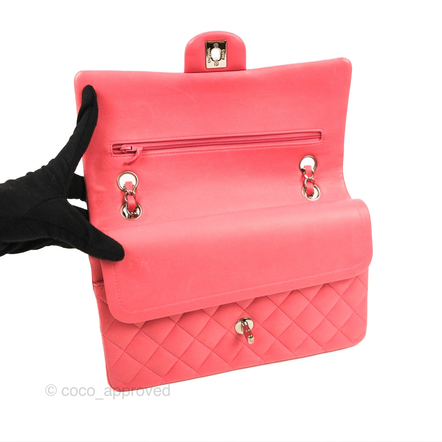 Chanel Classic M/L Medium Double Flap Pink Lambskin Silver Hardware