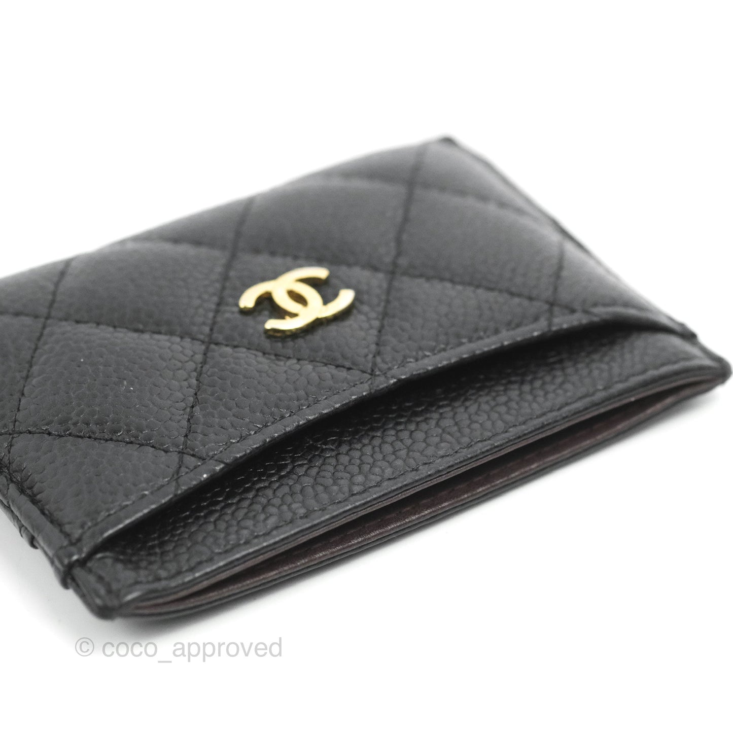 Chanel Classic Flat Card Holder Black Caviar Gold Hardware