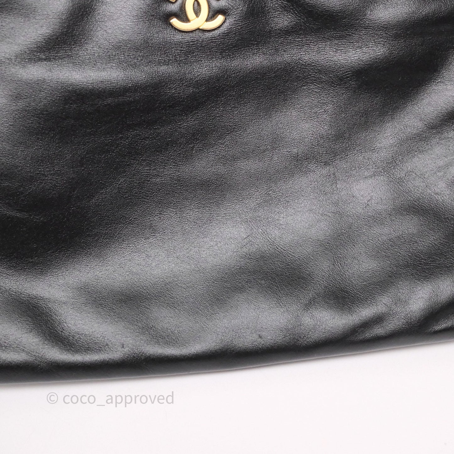 Chanel 22 Small Black Shiny Calfskin Aged Gold Hardware