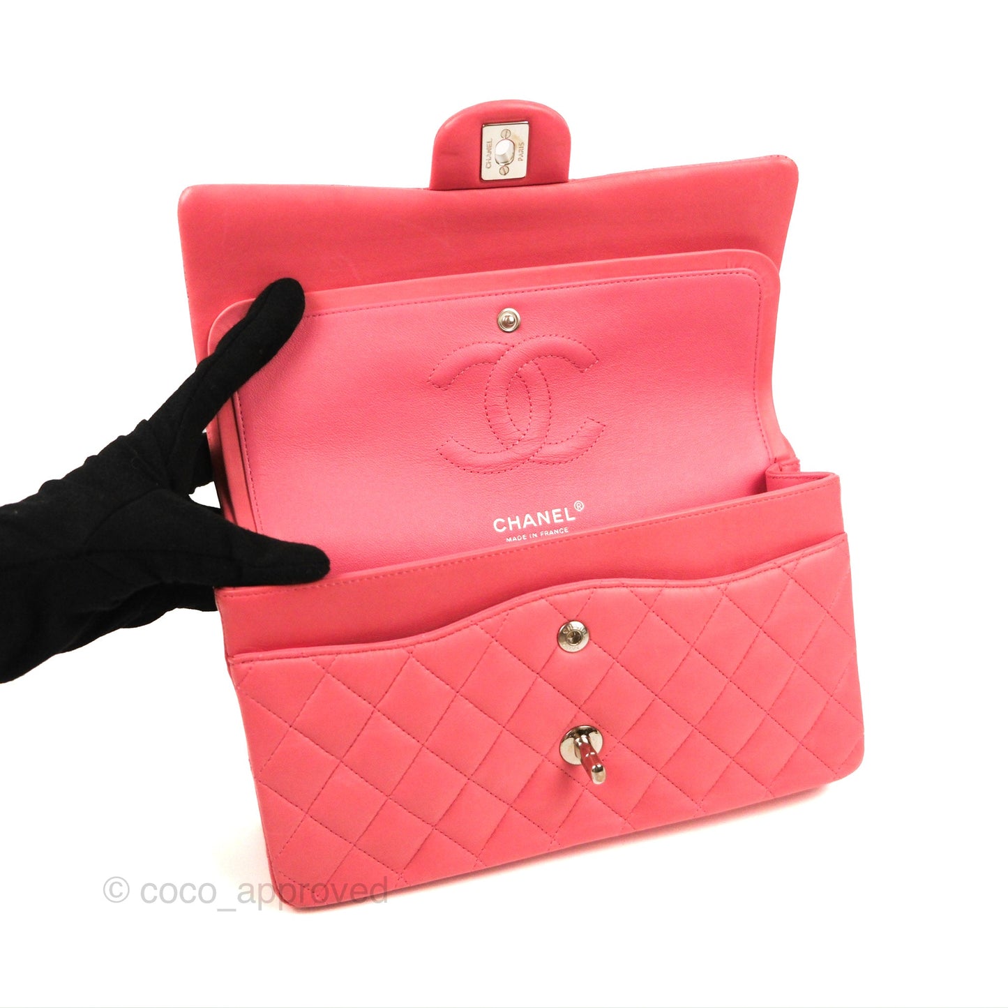 Chanel Classic M/L Medium Double Flap Pink Lambskin Silver Hardware