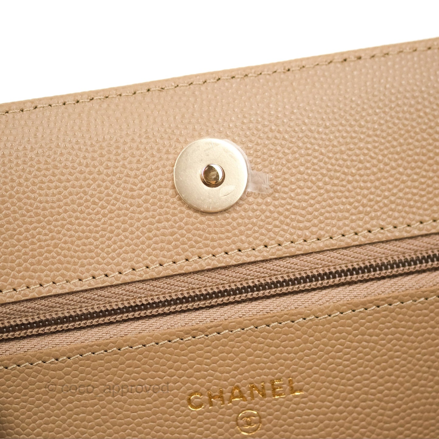 Chanel Quilted Classic Wallet on Chain WOC Dark Beige Caviar Gold Hardware