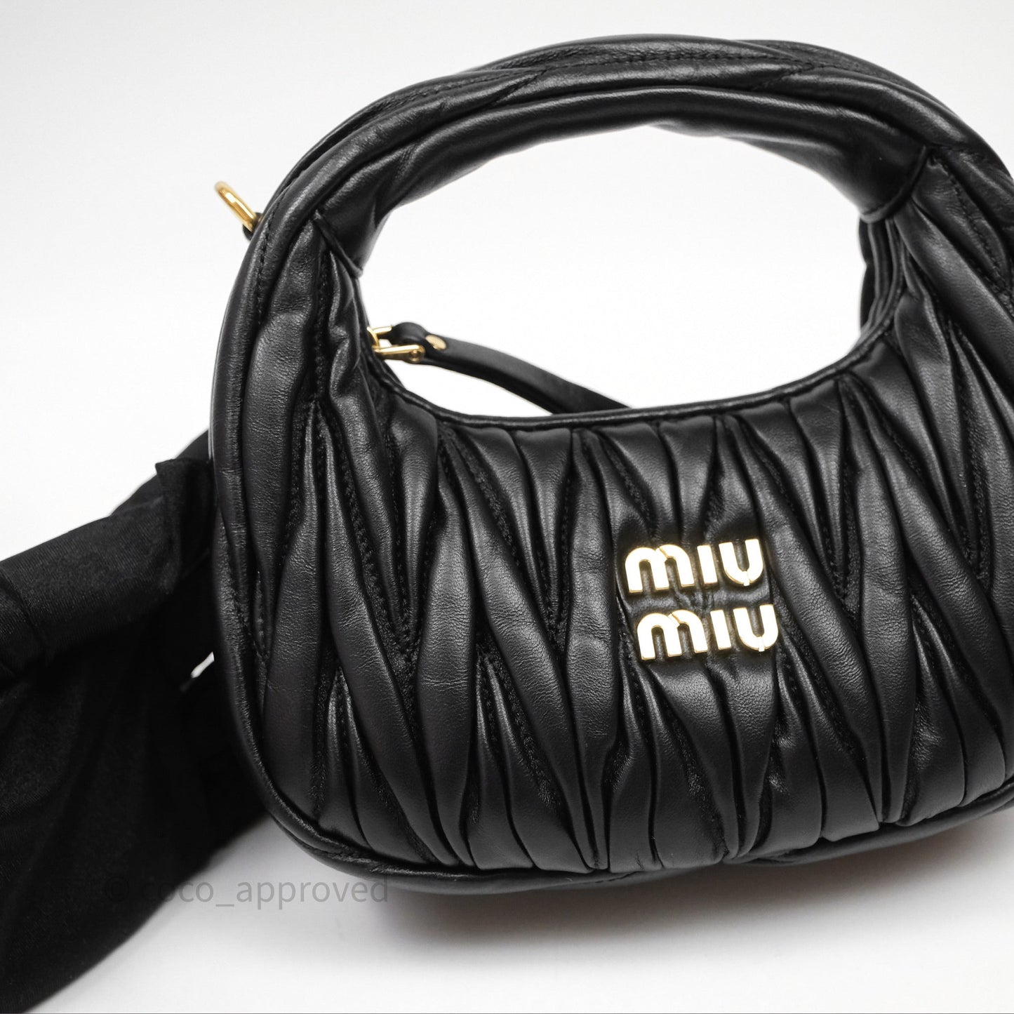 Miu Miu Wander Matelassé Nappa Leather Hobo Mini Bag Black