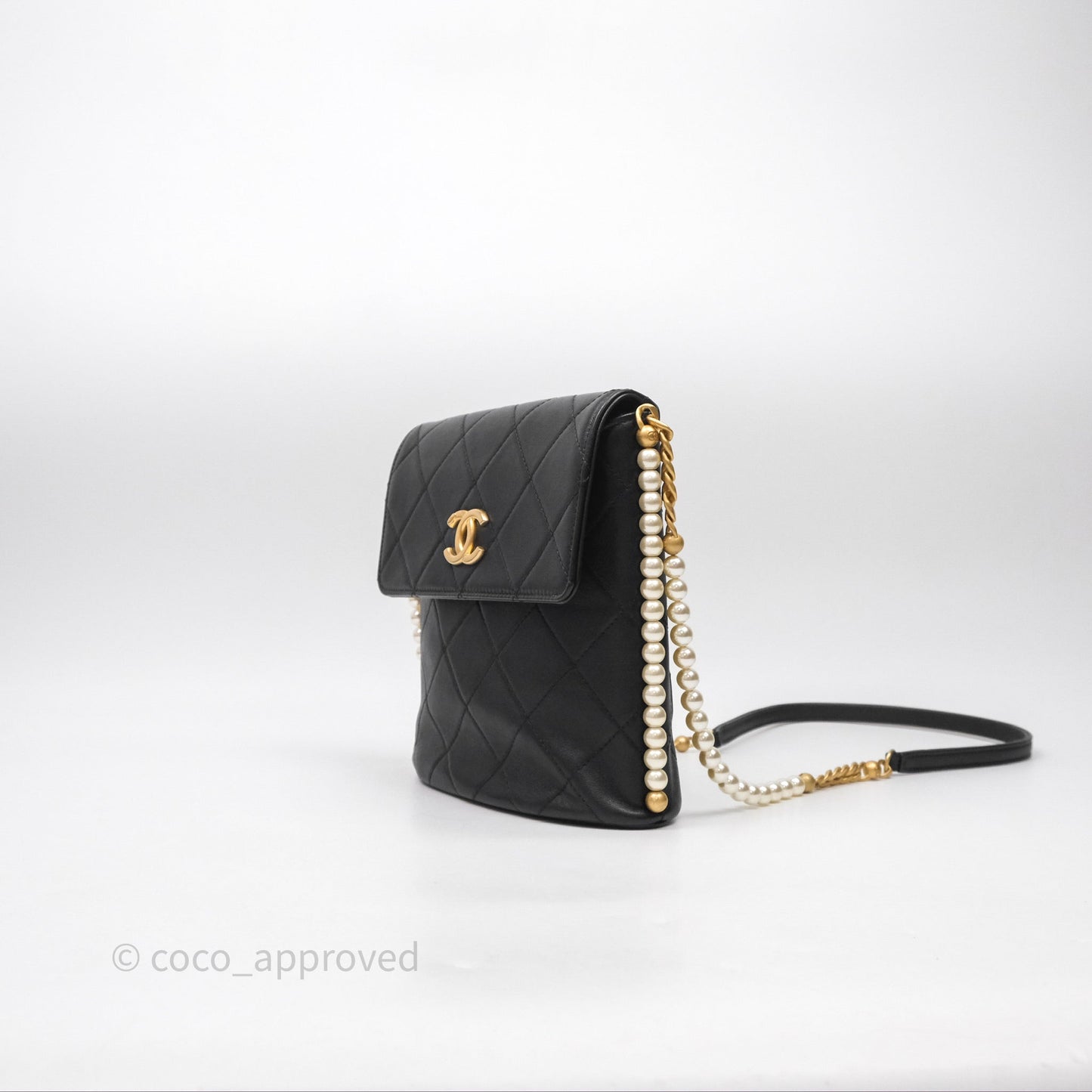 Chanel Small Pearl Hobo Bag Black Calfskin Aged Gold Hardware