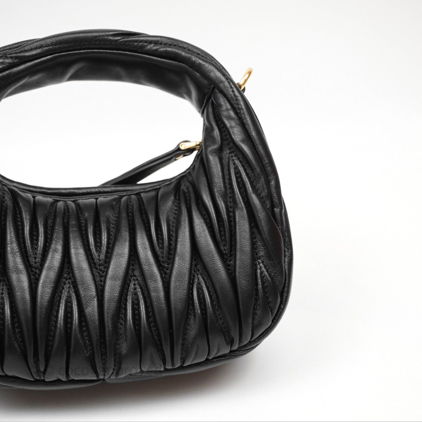 Miu Miu Wander Matelassé Nappa Leather Hobo Mini Bag Black