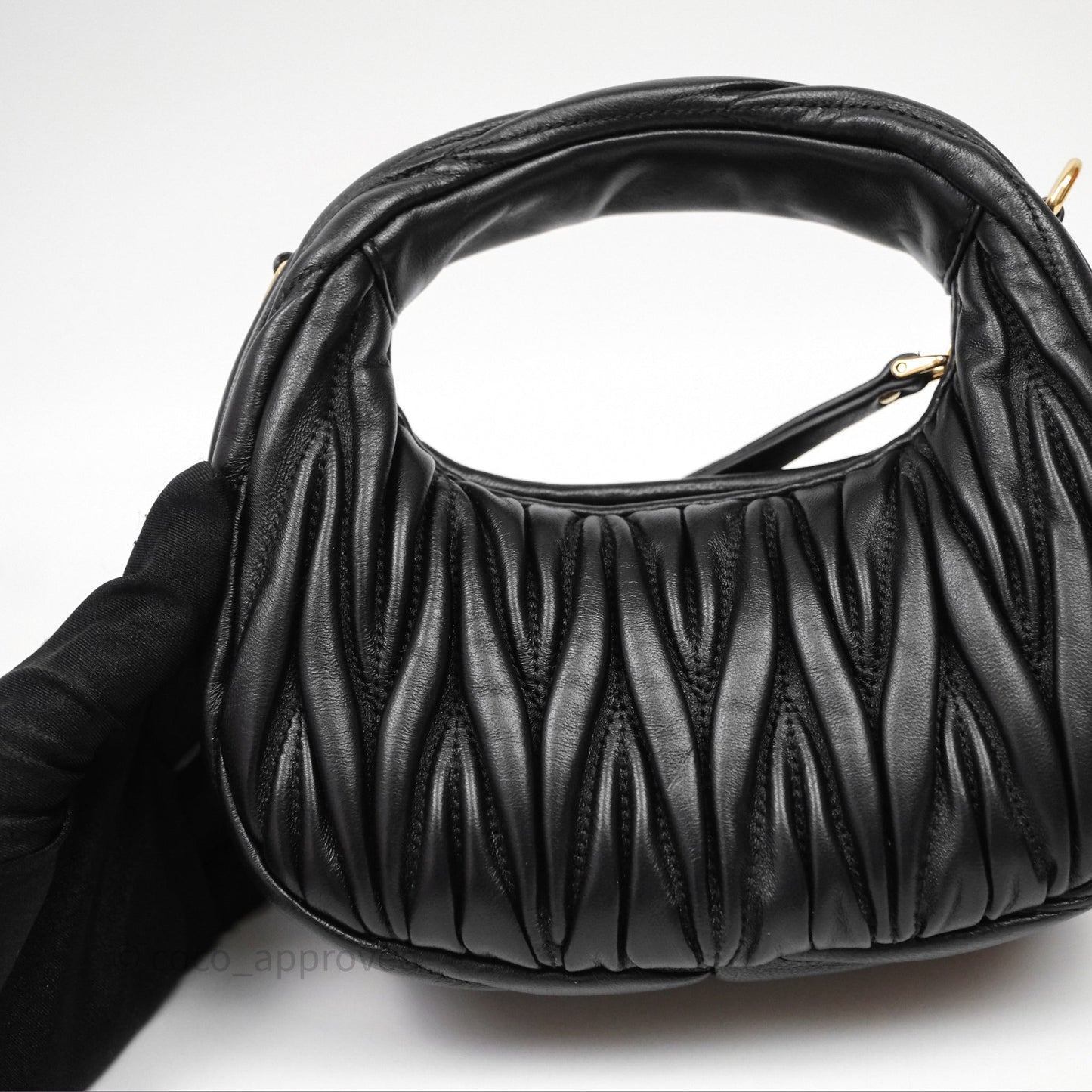 Miu Miu Wander Matelassé Nappa Leather Hobo Mini Bag Black