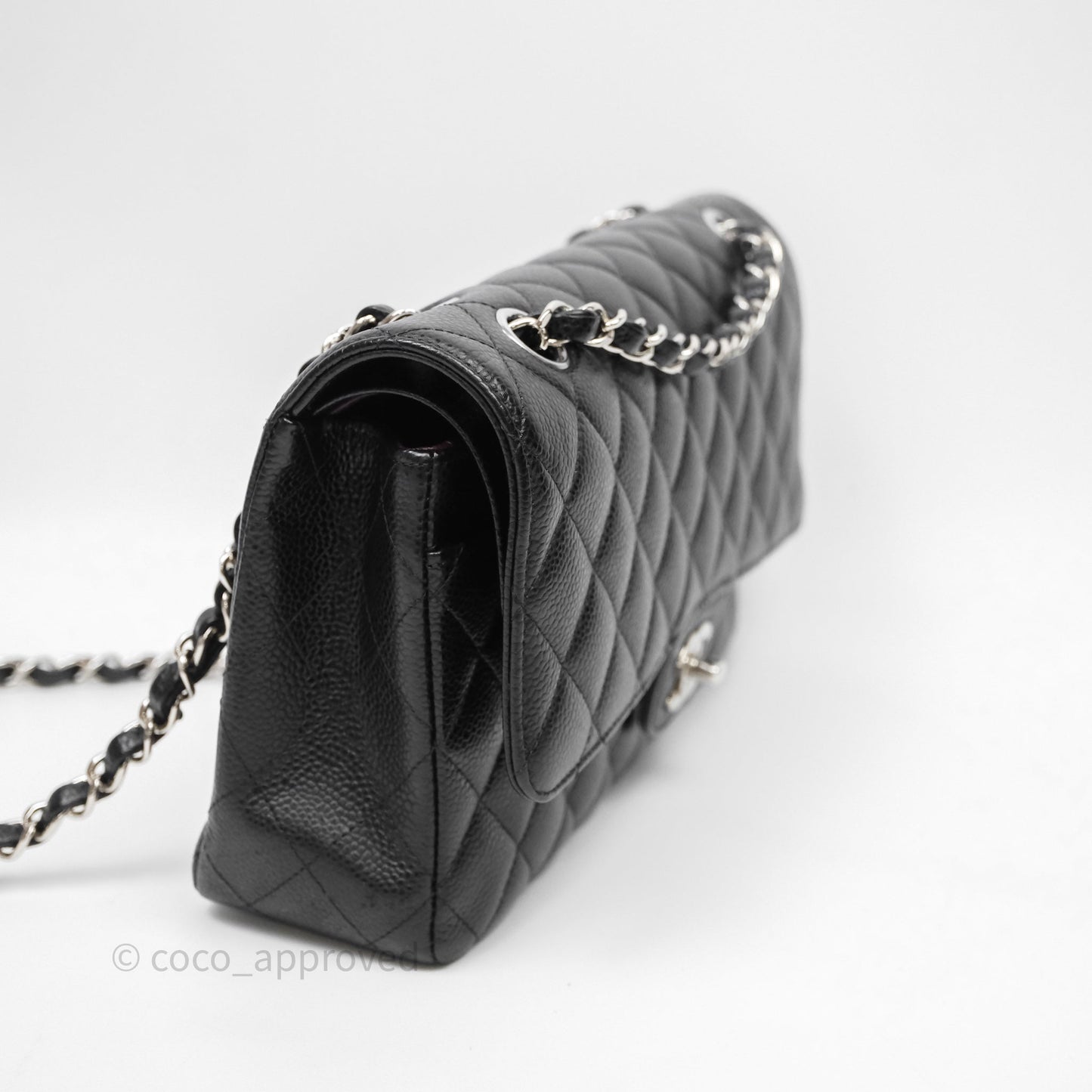 Chanel Classic M/L Medium Flap Quilted Black Caviar Silver Hardware