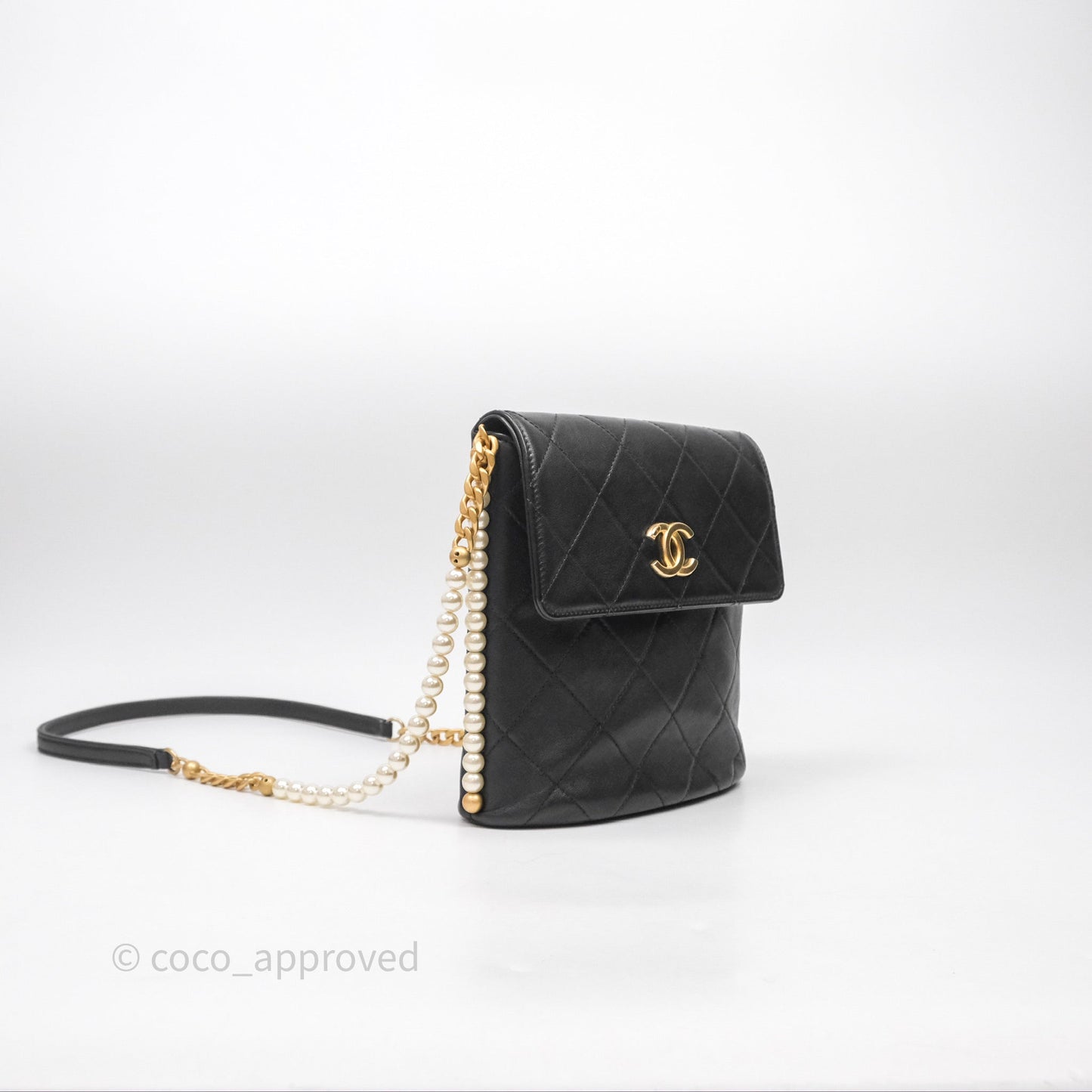 Chanel Small Pearl Hobo Bag Black Calfskin Aged Gold Hardware