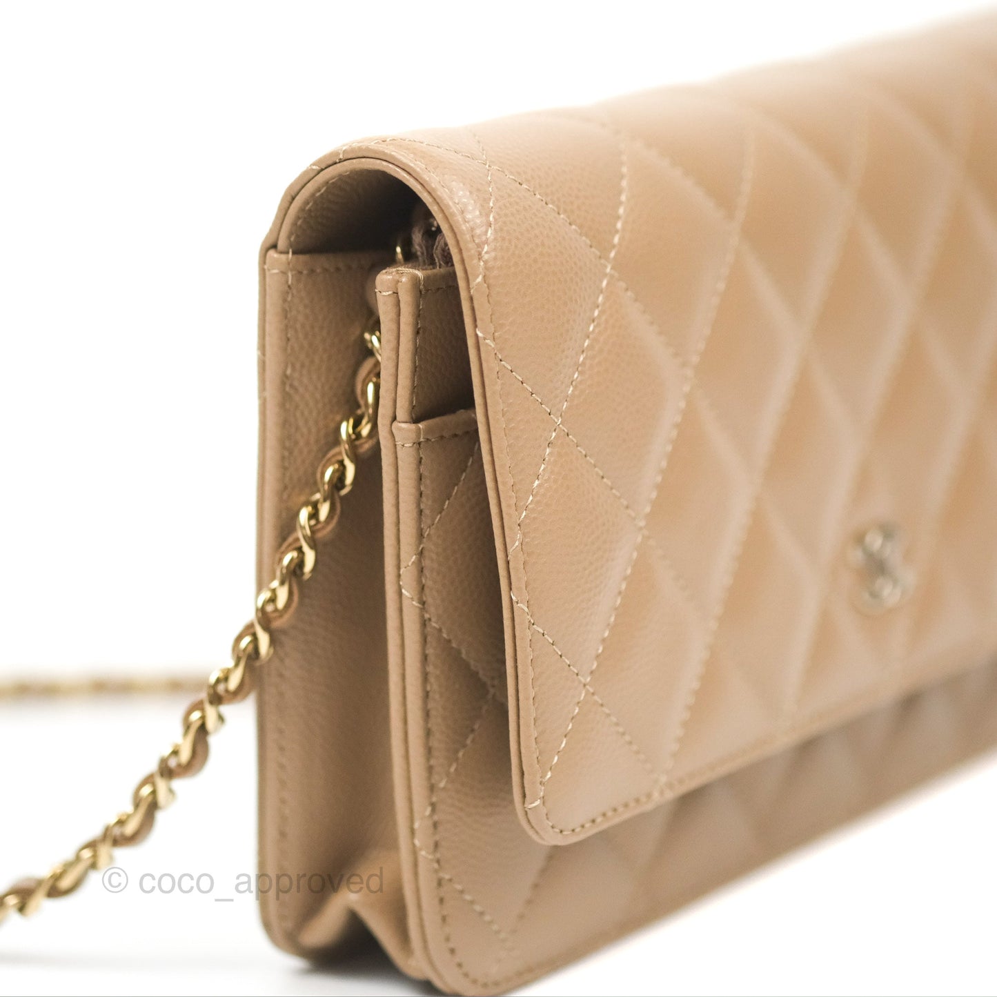 Chanel Quilted Classic Wallet on Chain WOC Dark Beige Caviar Gold Hardware