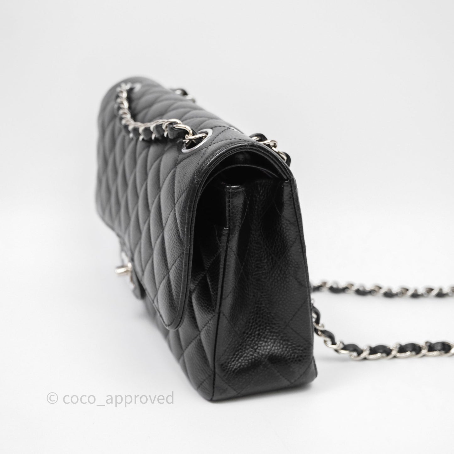 Chanel Classic M/L Medium Flap Quilted Black Caviar Silver Hardware
