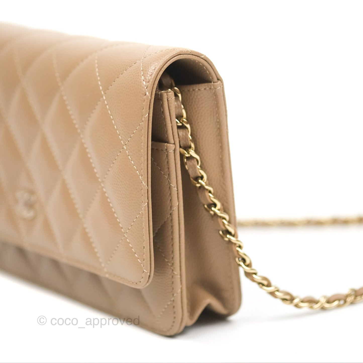 Chanel Quilted Classic Wallet on Chain WOC Dark Beige Caviar Gold Hardware