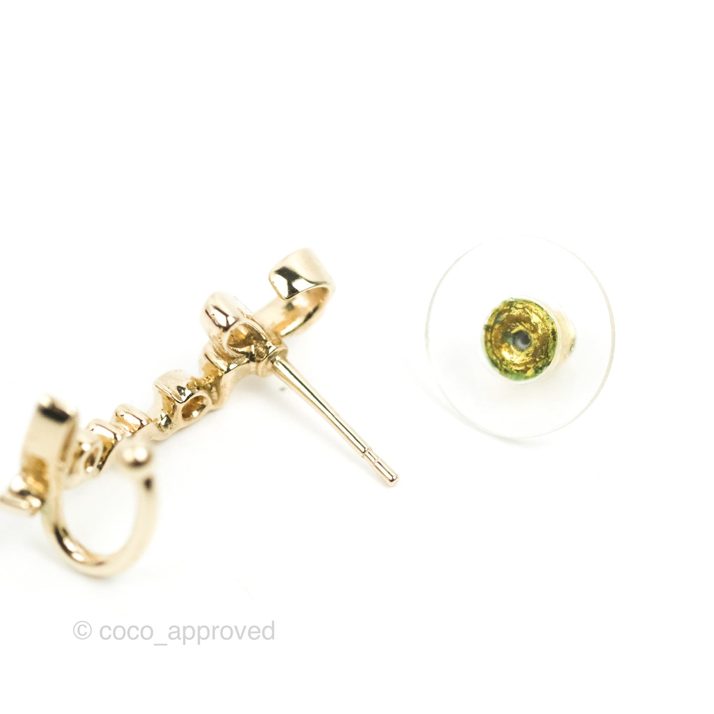 Chanel CC Coco Crystal Earrings Ear Clip Gold Tone 22P