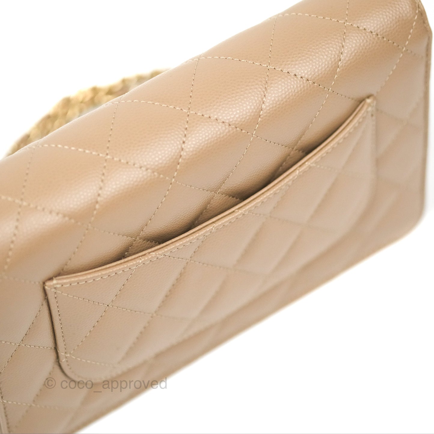 Chanel Quilted Classic Wallet on Chain WOC Dark Beige Caviar Gold Hardware