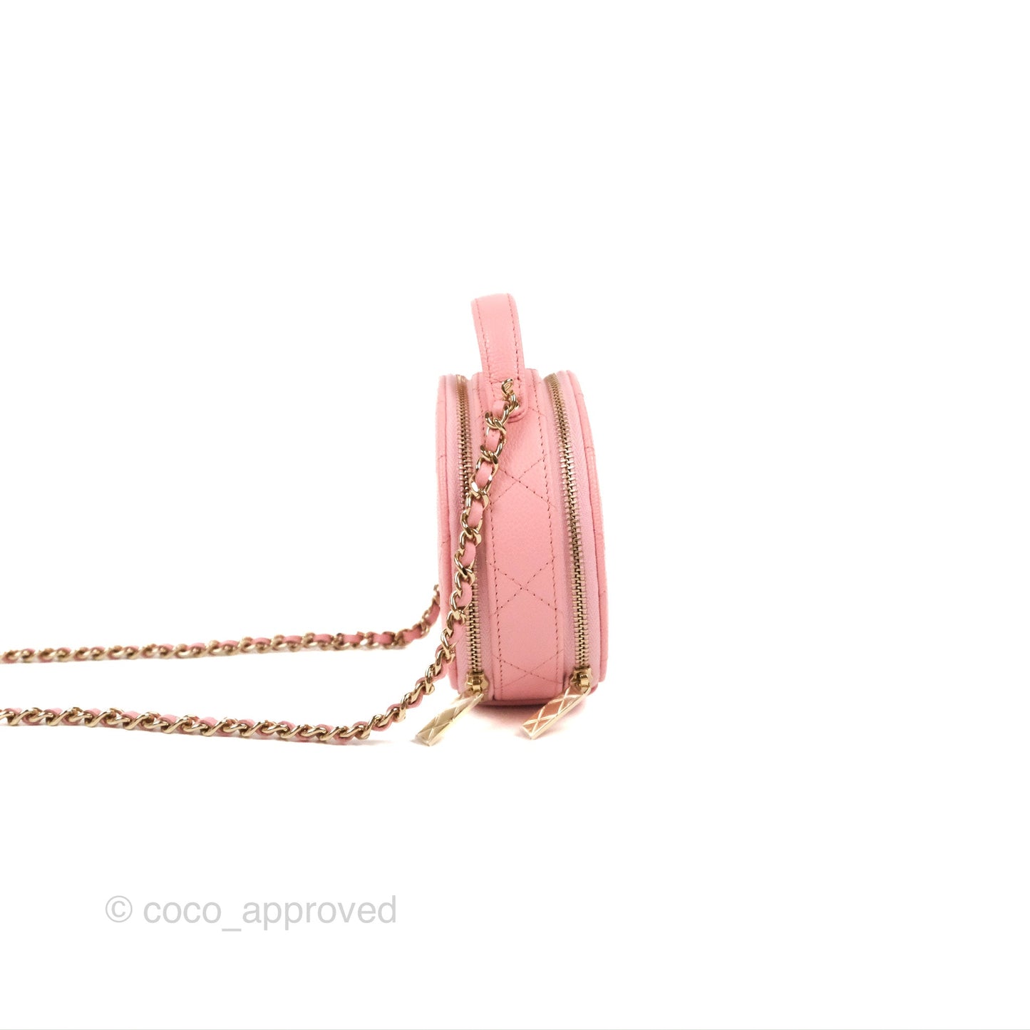 Chanel Mini Round Vanity Bag Handle With Care Pink Caviar 22C