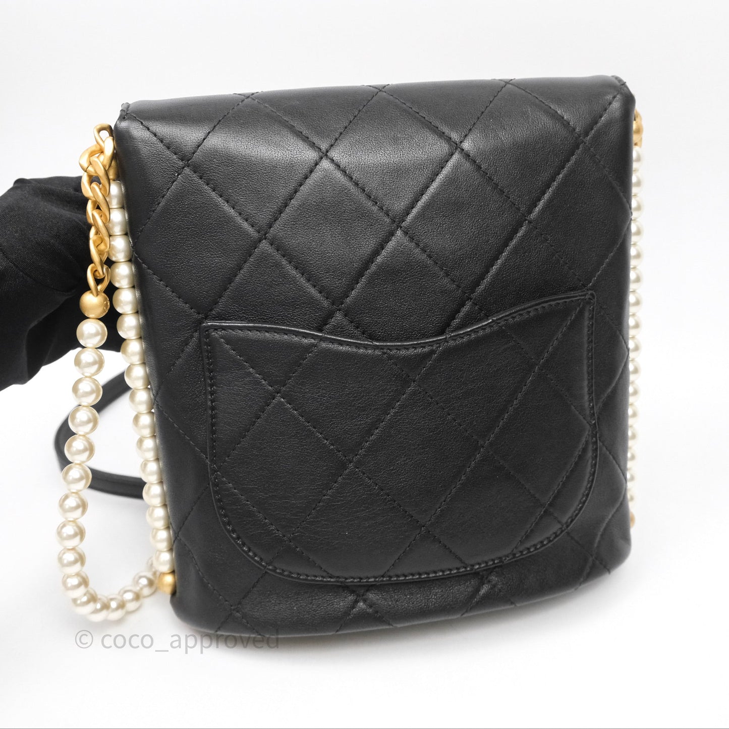 Chanel Small Pearl Hobo Bag Black Calfskin Aged Gold Hardware