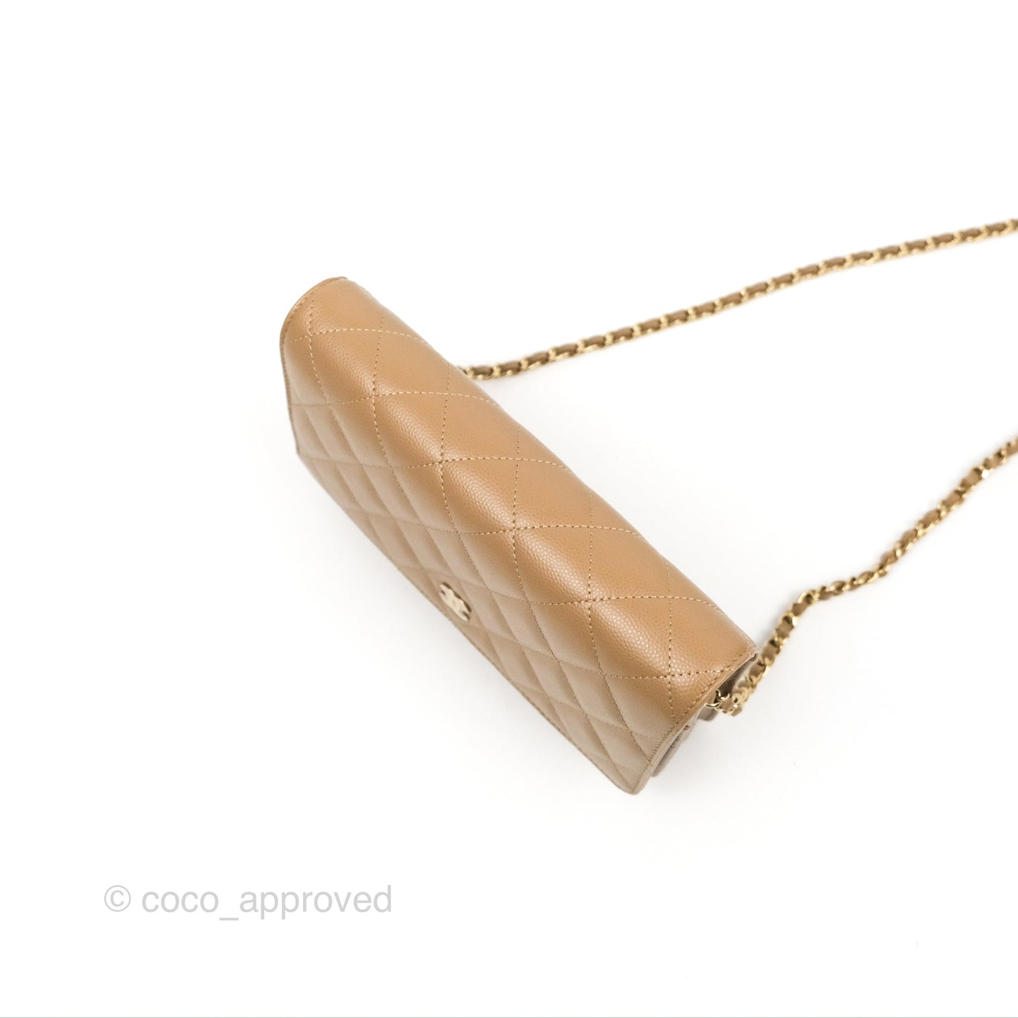 Chanel Quilted Classic Wallet on Chain WOC Dark Beige Caviar Gold Hardware