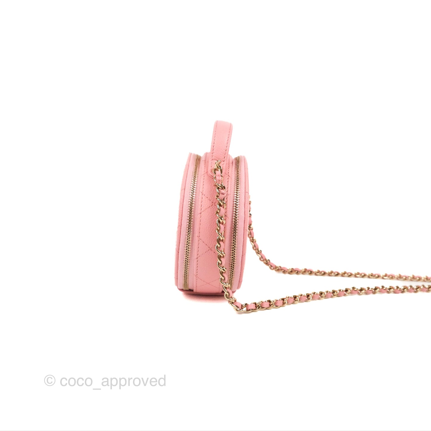 Chanel Mini Round Vanity Bag Handle With Care Pink Caviar 22C