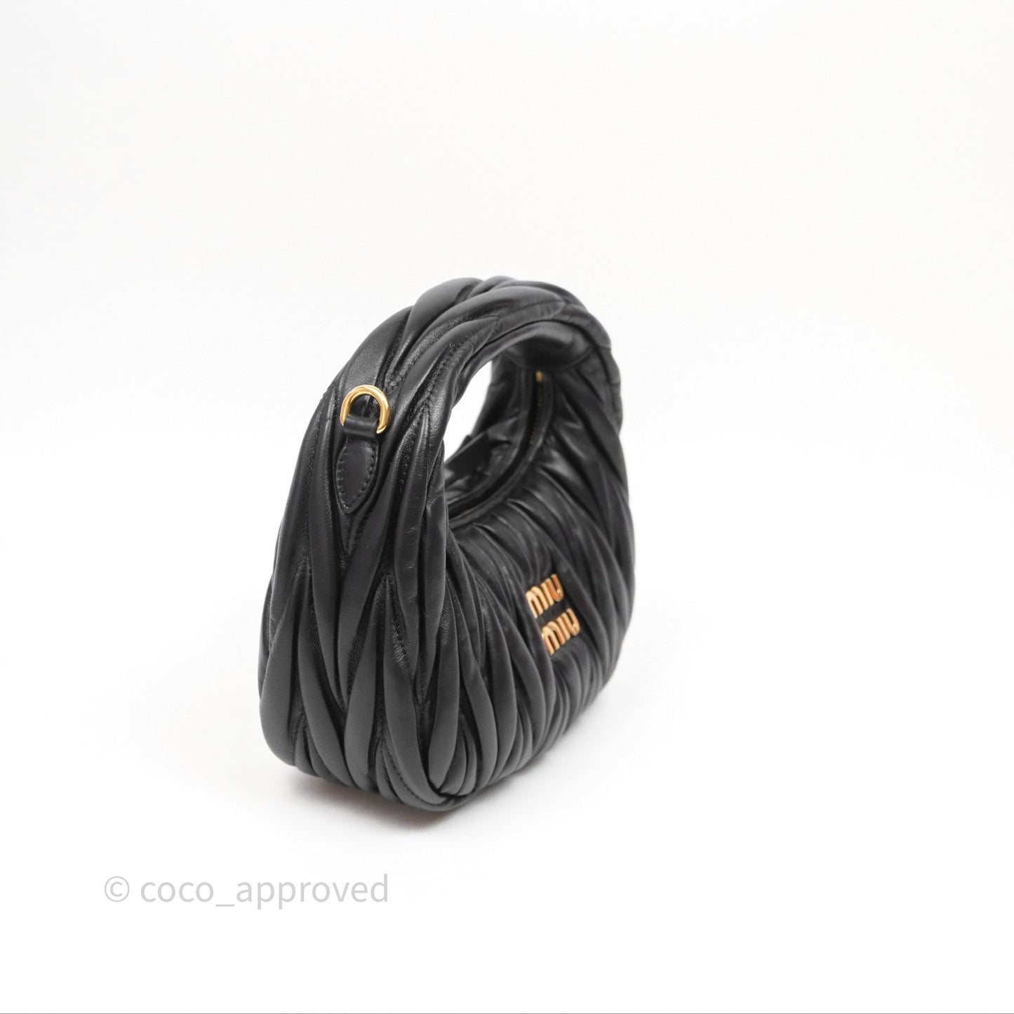 Miu Miu Wander Matelassé Nappa Leather Hobo Mini Bag Black