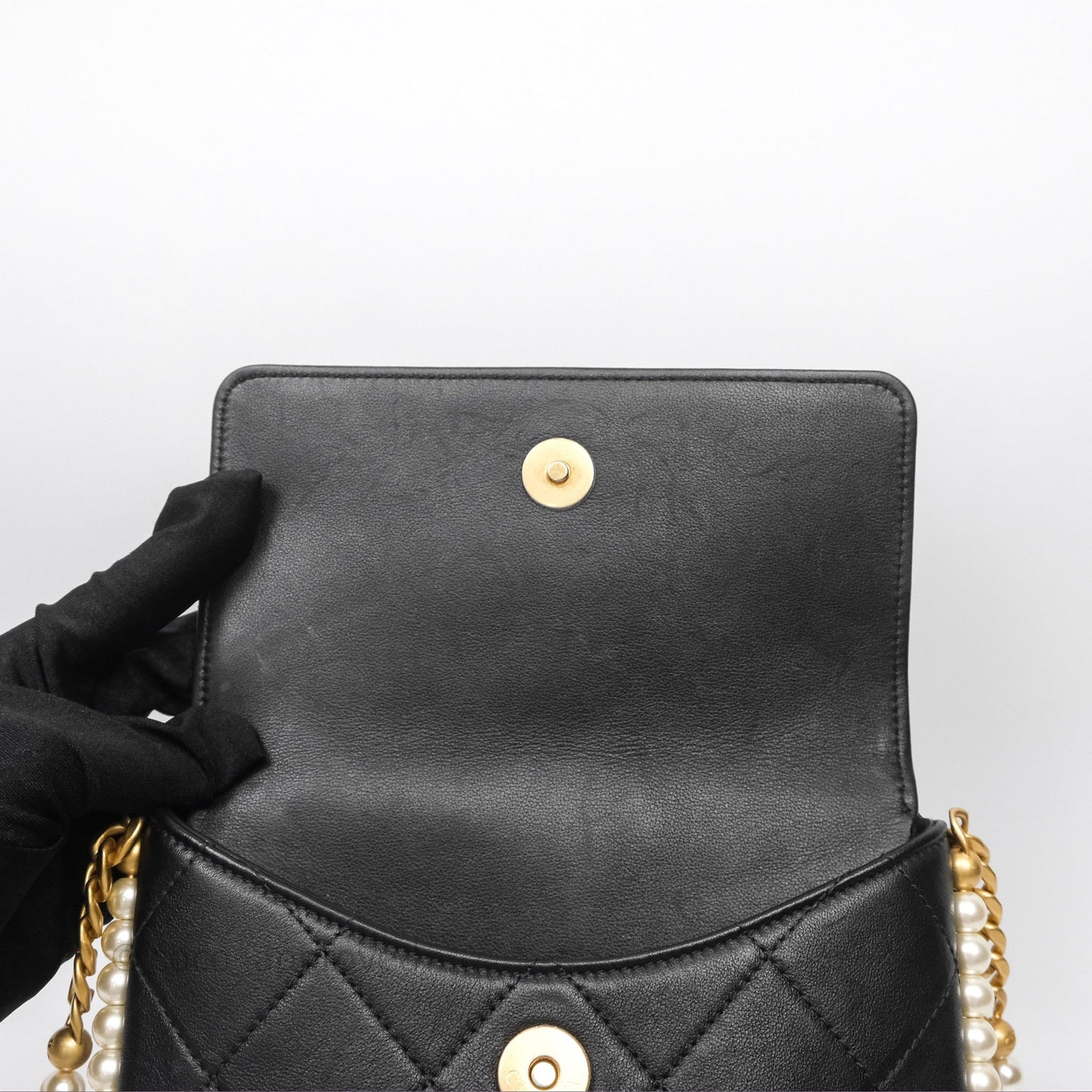 Chanel Small Pearl Hobo Bag Black Calfskin Aged Gold Hardware