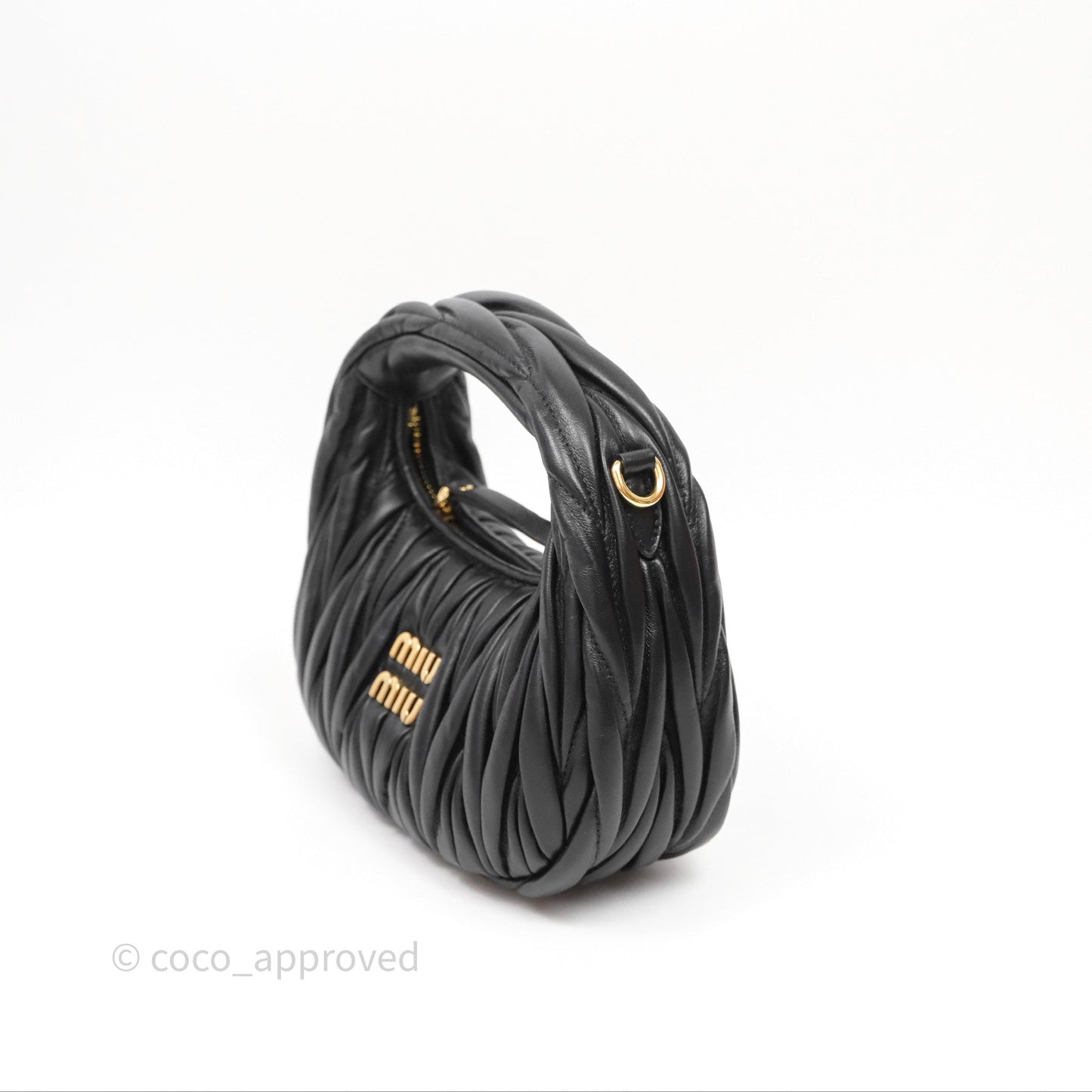 Miu Miu Wander Matelassé Nappa Leather Hobo Mini Bag Black