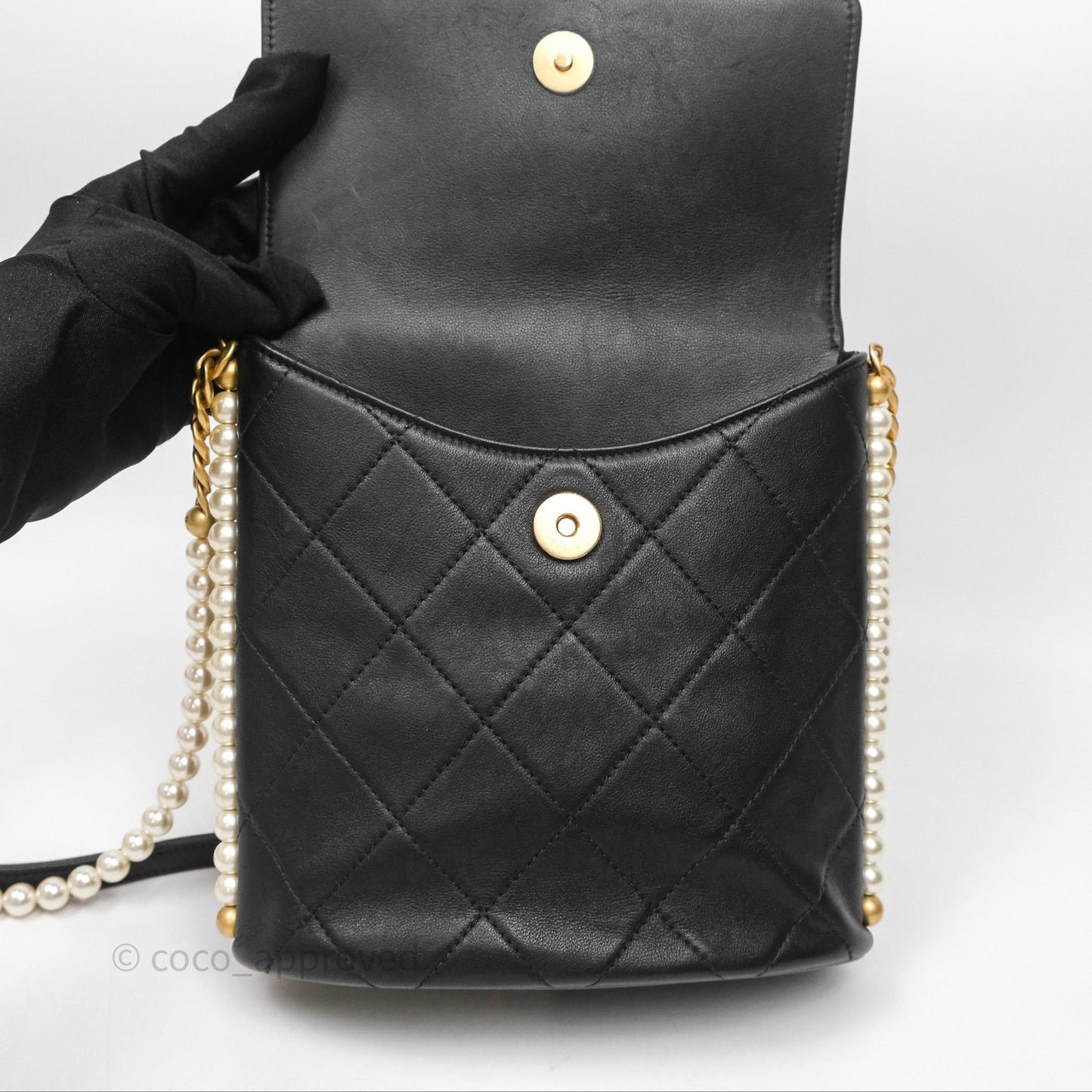 Chanel Small Pearl Hobo Bag Black Calfskin Aged Gold Hardware