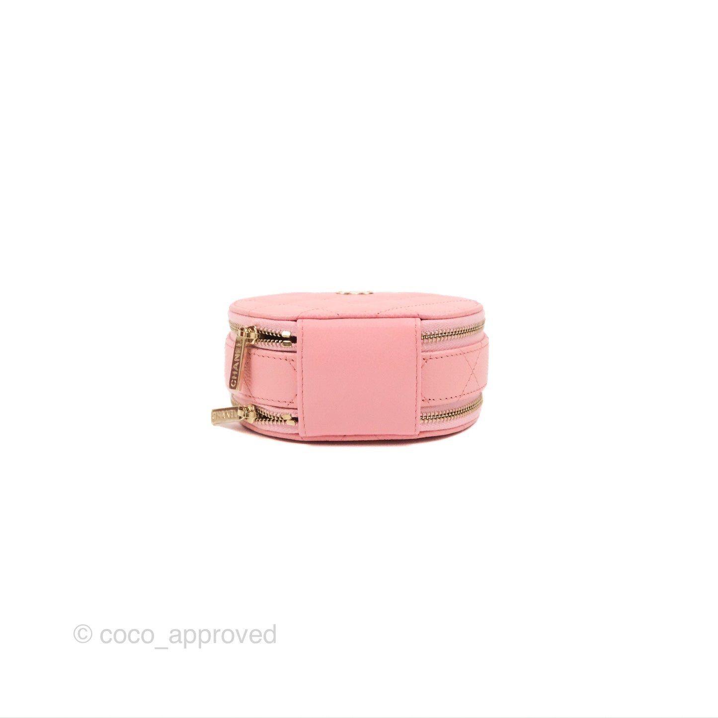 Chanel Mini Round Vanity Bag Handle With Care Pink Caviar 22C