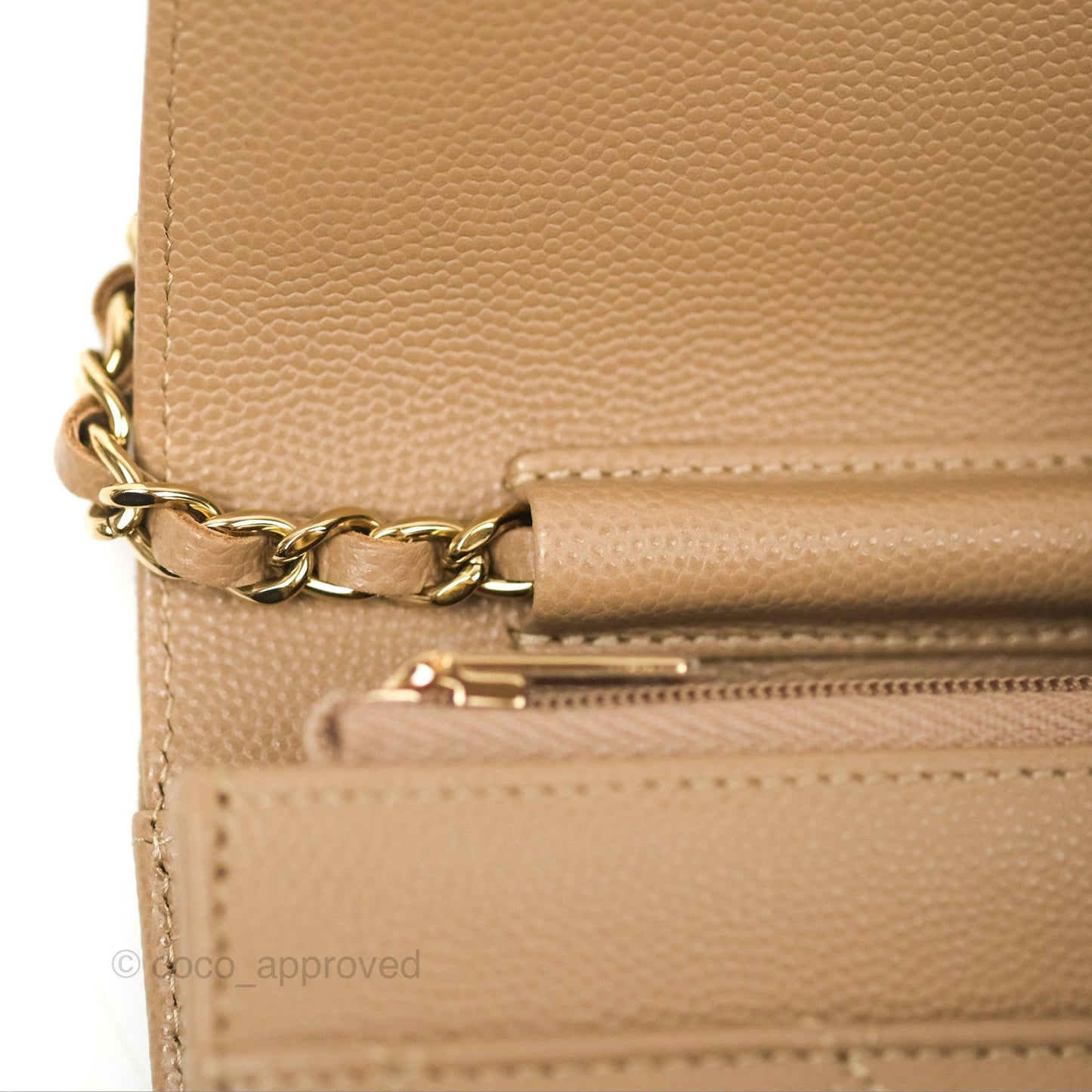 Chanel Quilted Classic Wallet on Chain WOC Dark Beige Caviar Gold Hardware