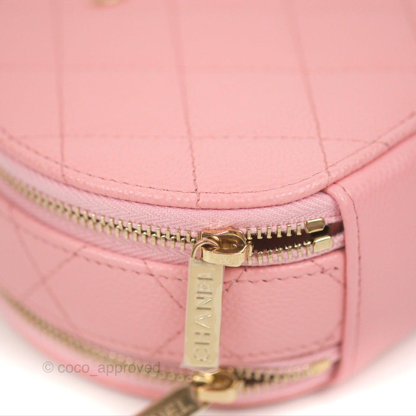 Chanel Mini Round Vanity Bag Handle With Care Pink Caviar 22C