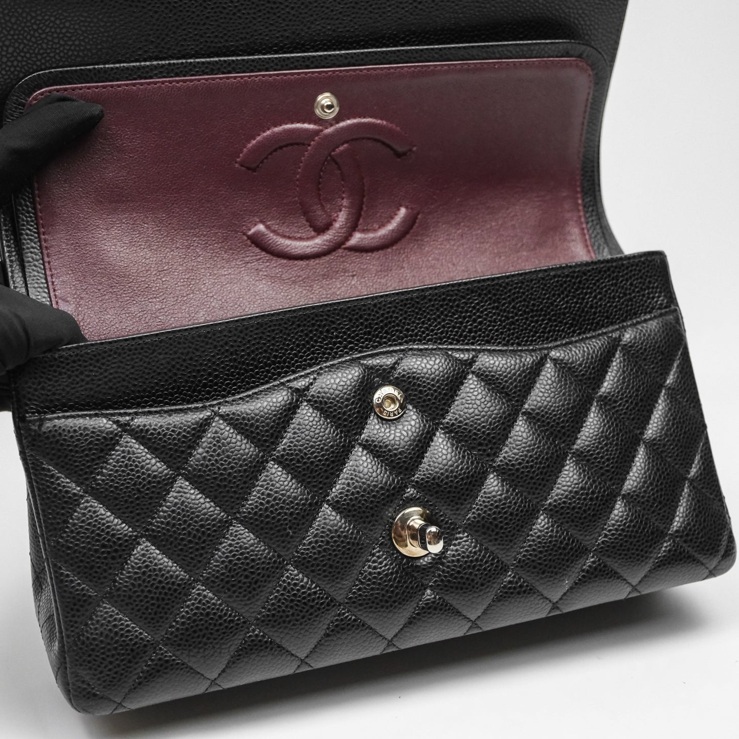 Chanel Classic M/L Medium Flap Quilted Black Caviar Silver Hardware