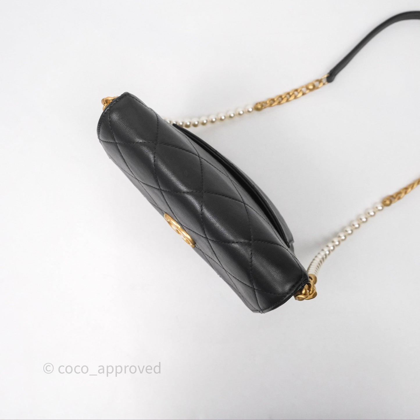 Chanel Small Pearl Hobo Bag Black Calfskin Aged Gold Hardware