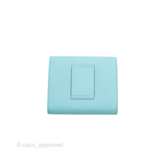 Hermes Constance Compact Passant Wallet Bleu Atoll Epsom Gold Hardware