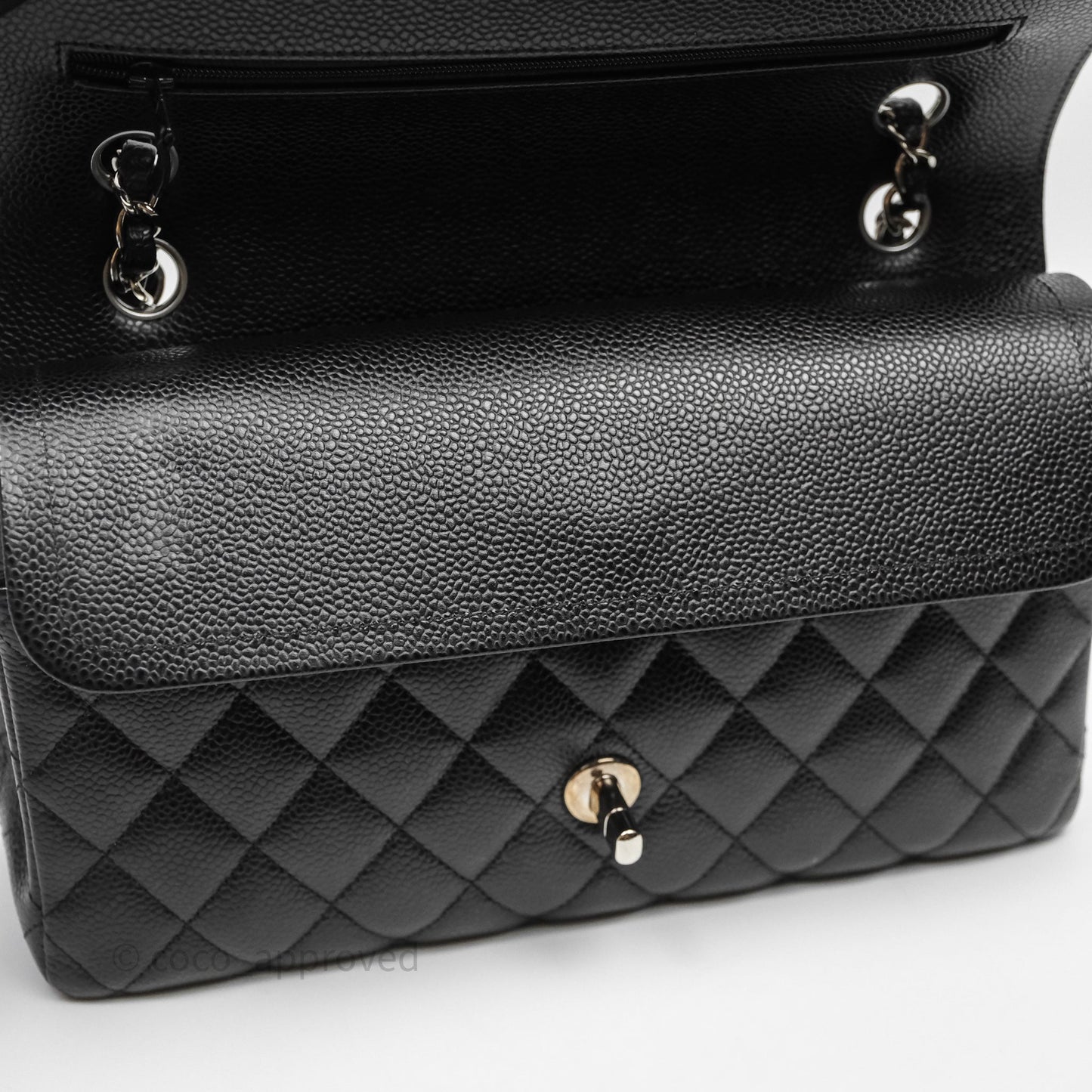 Chanel Classic M/L Medium Flap Quilted Black Caviar Silver Hardware