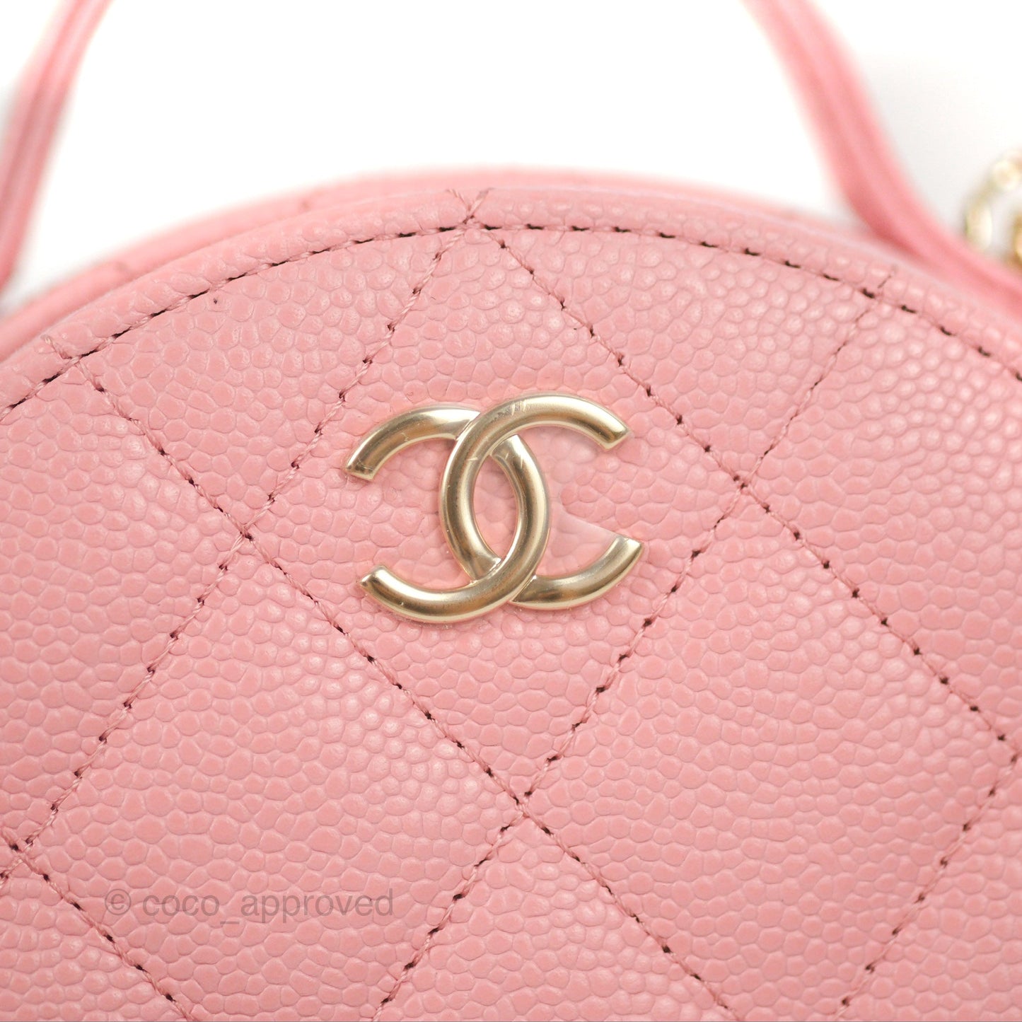 Chanel Mini Round Vanity Bag Handle With Care Pink Caviar 22C