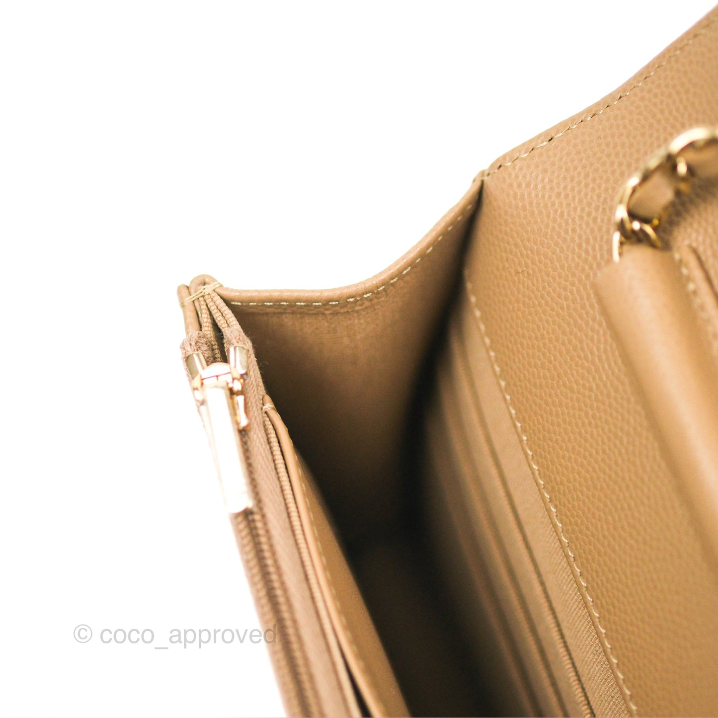 Chanel Quilted Classic Wallet on Chain WOC Dark Beige Caviar Gold Hardware