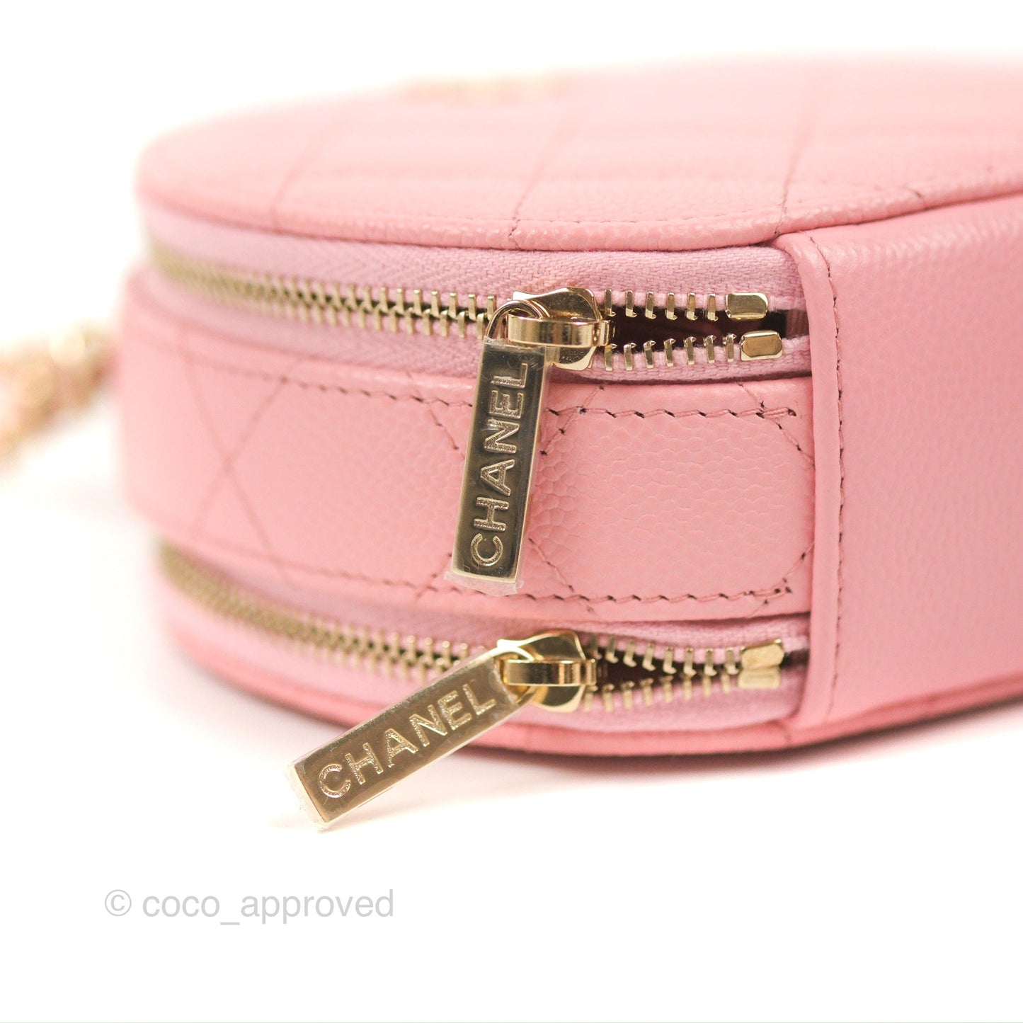 Chanel Mini Round Vanity Bag Handle With Care Pink Caviar 22C