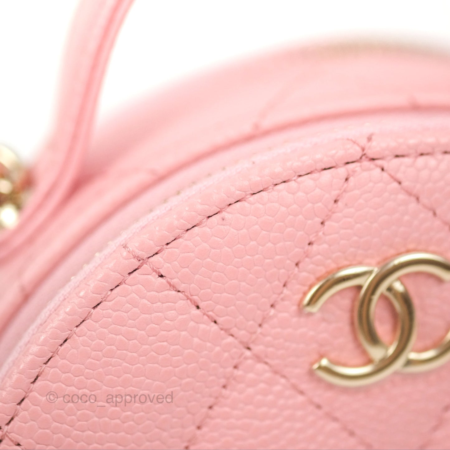 Chanel Mini Round Vanity Bag Handle With Care Pink Caviar 22C