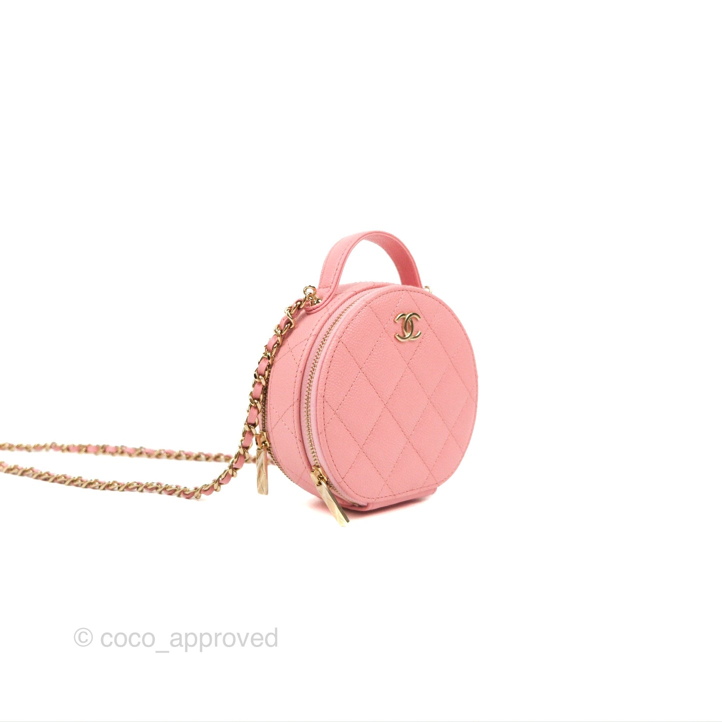 Chanel Mini Round Vanity Bag Handle With Care Pink Caviar 22C