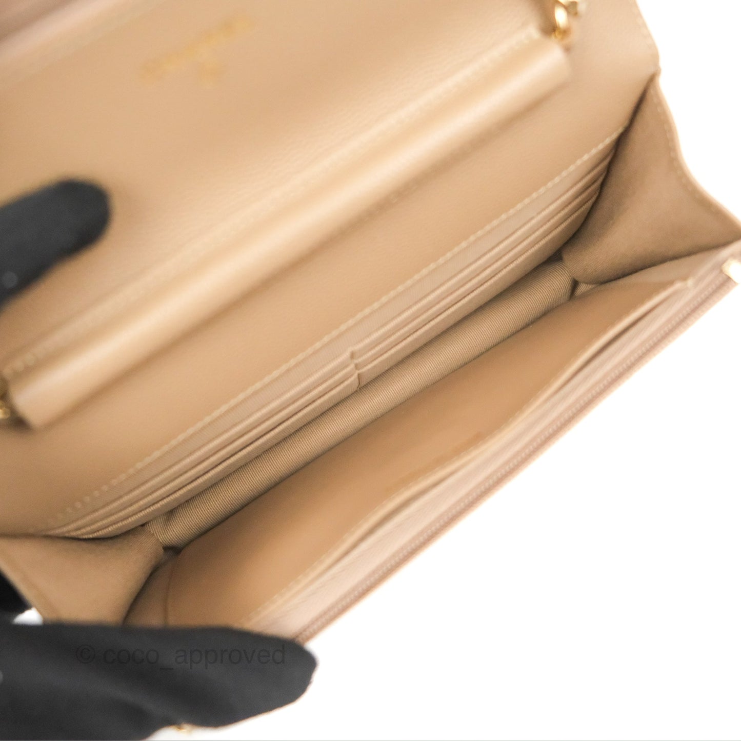 Chanel Quilted Classic Wallet on Chain WOC Dark Beige Caviar Gold Hardware