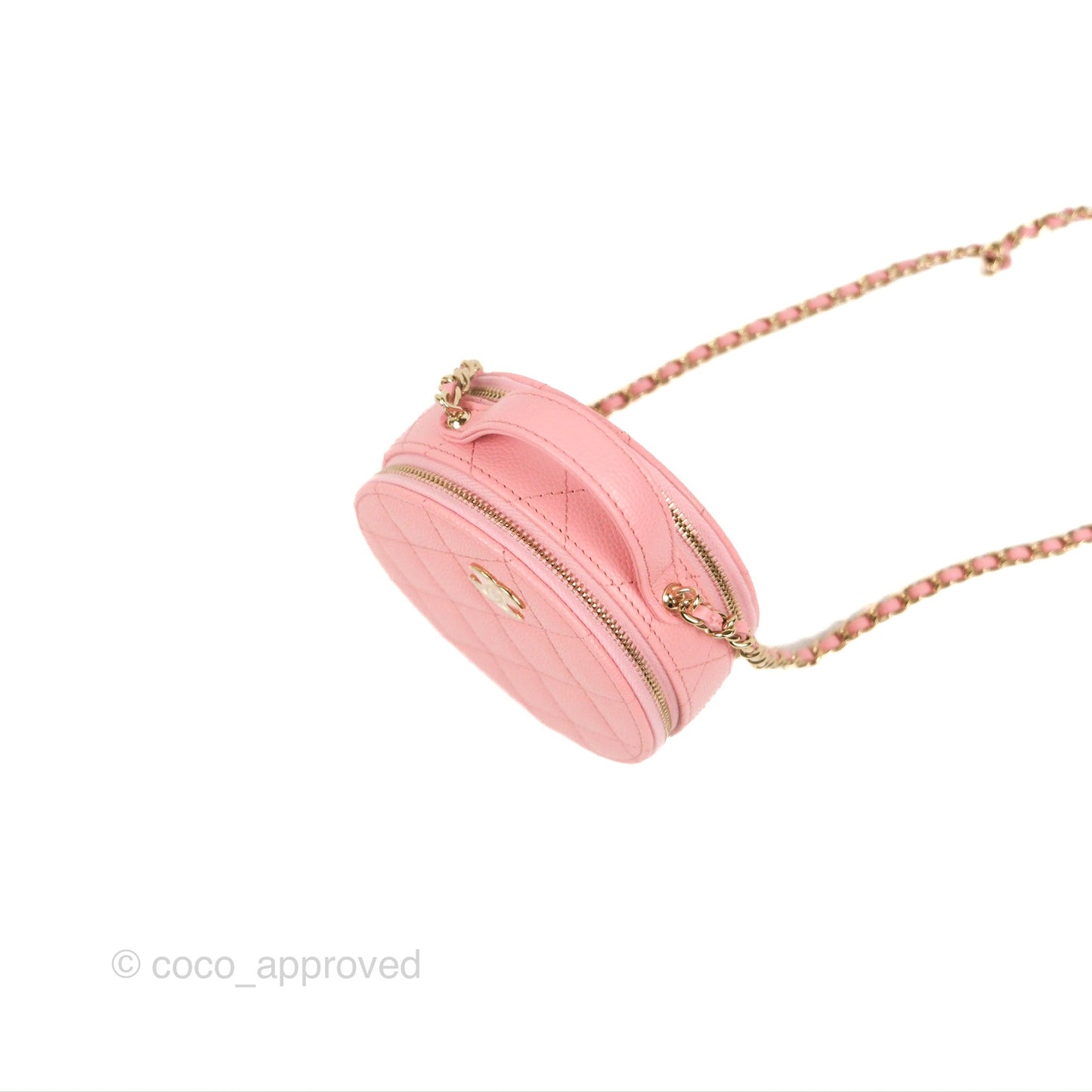 Chanel Mini Round Vanity Bag Handle With Care Pink Caviar 22C